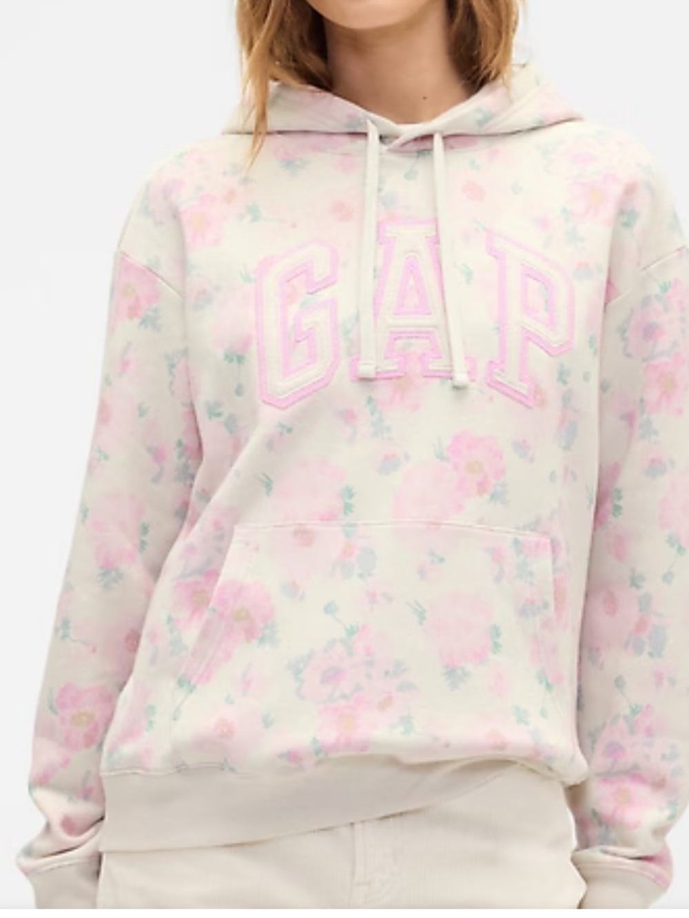 GAP Relaxed Gap Logo Hoodie Pink Off White XL NWT